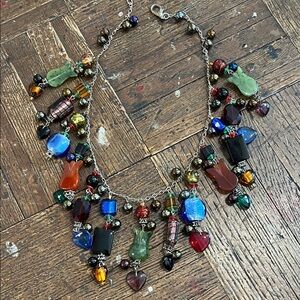 Multicolor glass BeadedCharm Necklace - Women Jewelry 16” round